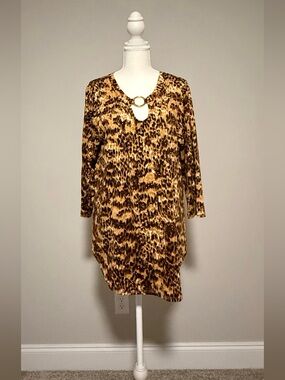 NWOT - Leopard Print Blouse with Gold Accents - Large